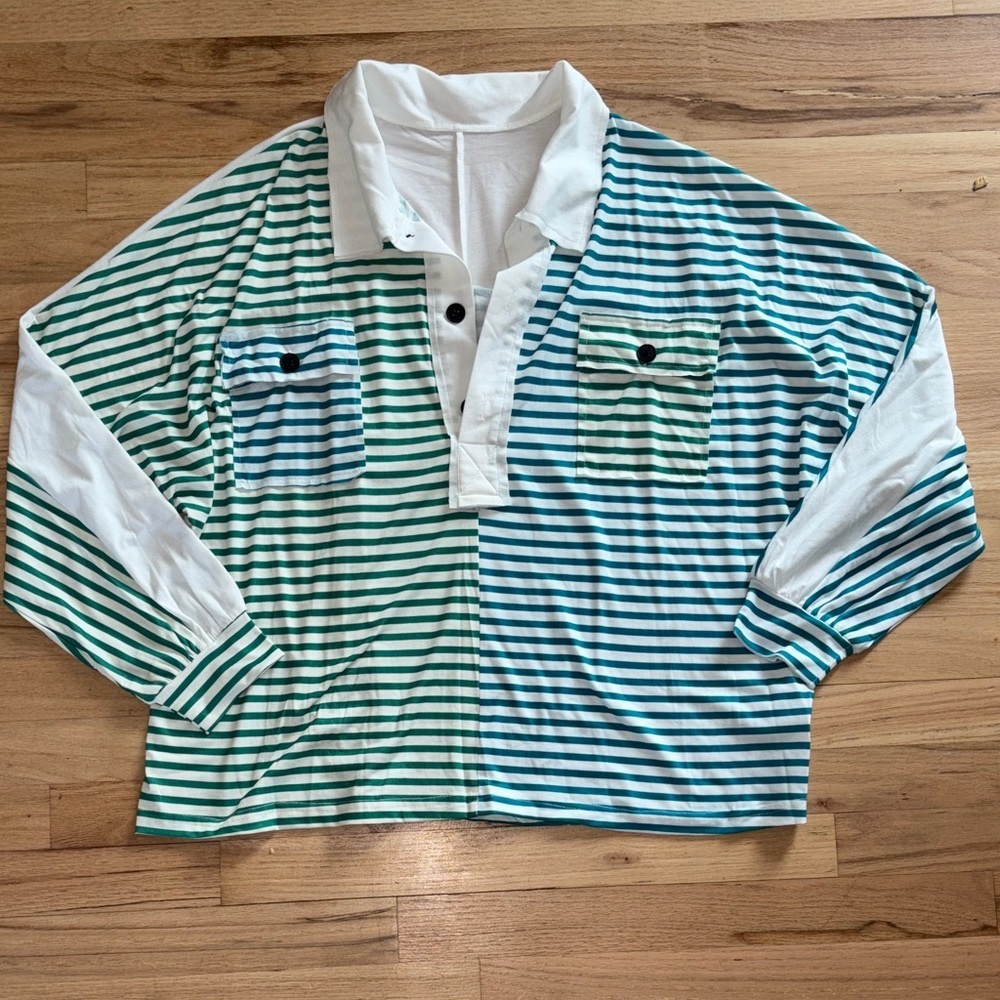 SHEIN Striped Green and Blue women’s oversized Shirt
